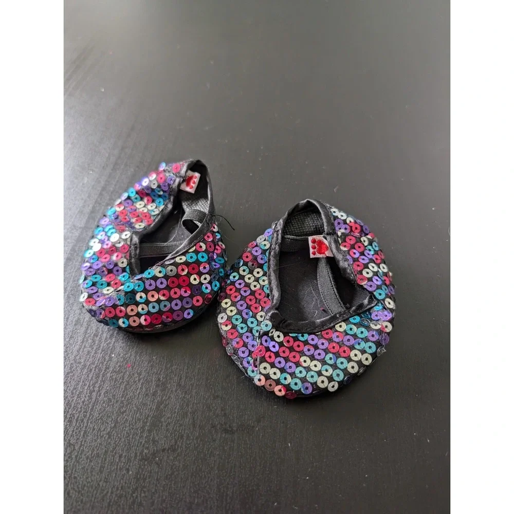 Build a Bear Multicolored Sparkle Sequin Slippers Teddy Glittery Dress‎ Shoes
